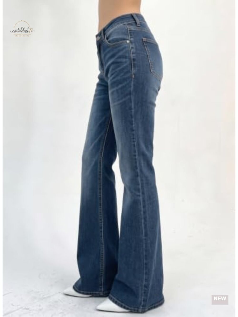 Women's Flare Bell Bottom Jeans Wide Leg Stretchy Denim Pants - Picture 3 of 6